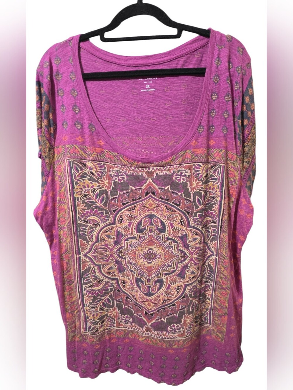 LUCKY BRAND Purple Boho Medallion Scoop Neck Tunic